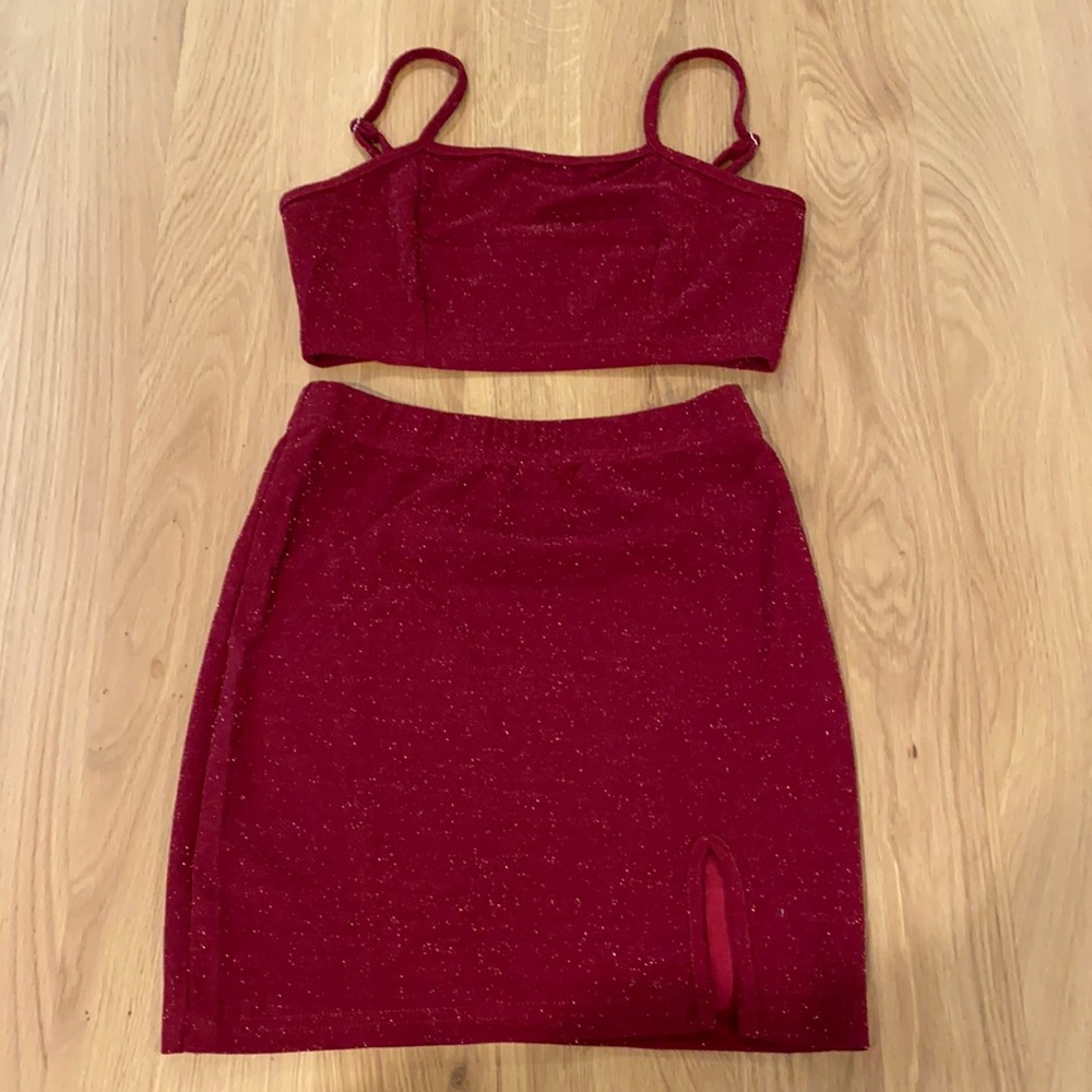 Zaful Two Piece Red Sparkle Set